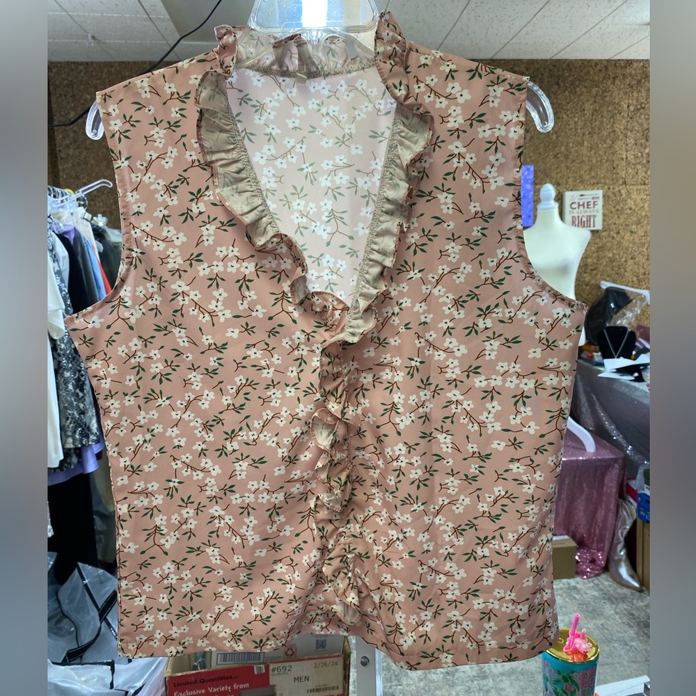 Floral Ruffle Blouse - Pink, size L